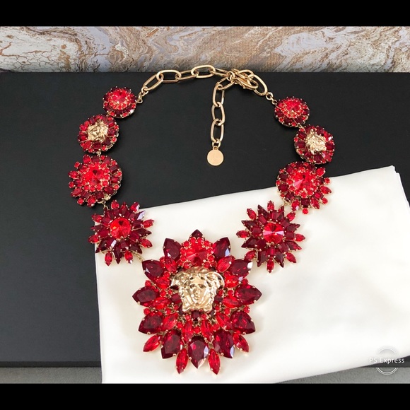 Versace Red Blooming Medusa Crystal Necklace - Picture 7 of 8